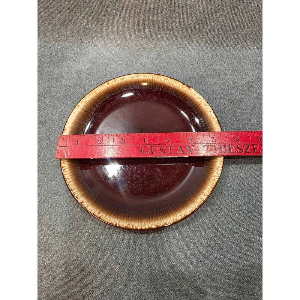 Vintage Brown Drip Glaze USA Pottery Dessert Salad Plates Set of 5 Mid Century